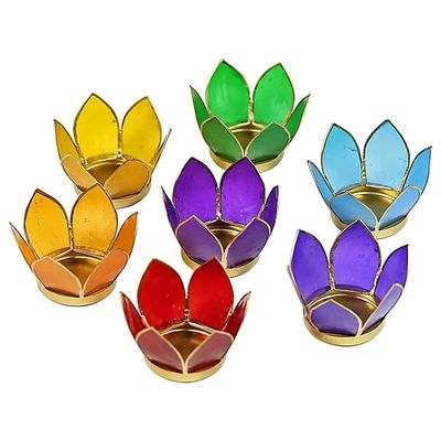 SET DA 7: PORTALUMINO FIOR DI LOTO COLORI CHAKRA BORDO COLOR ORO 7 PZ